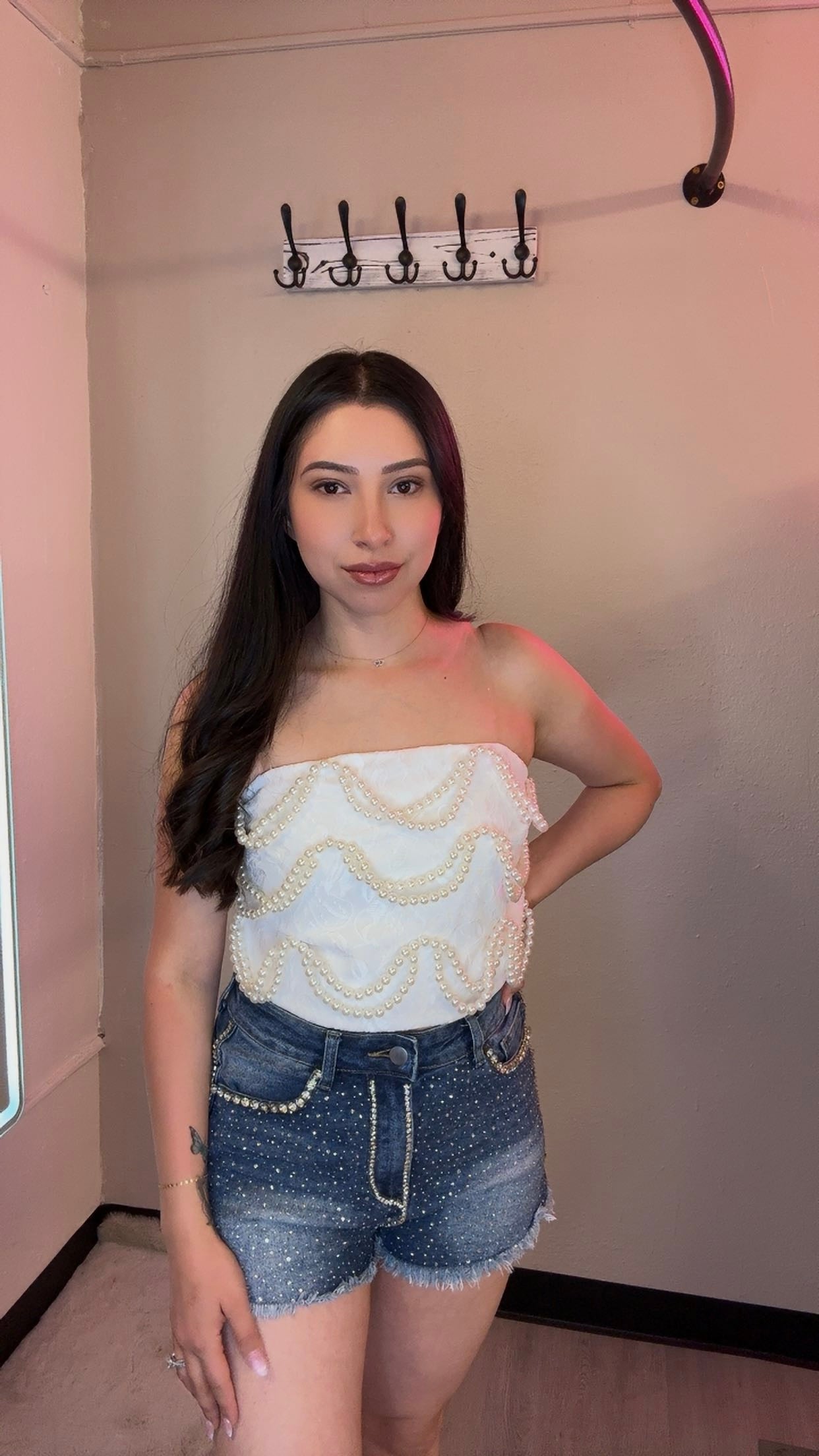 Pearl drop Strapless top