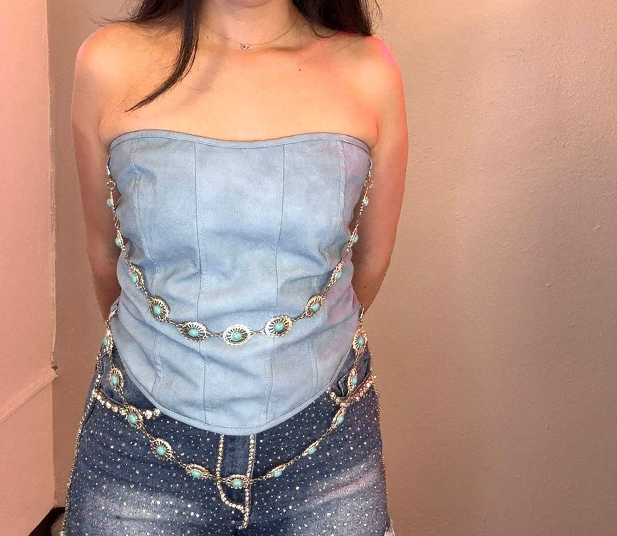Turquoise Concho Corset top (Blue)