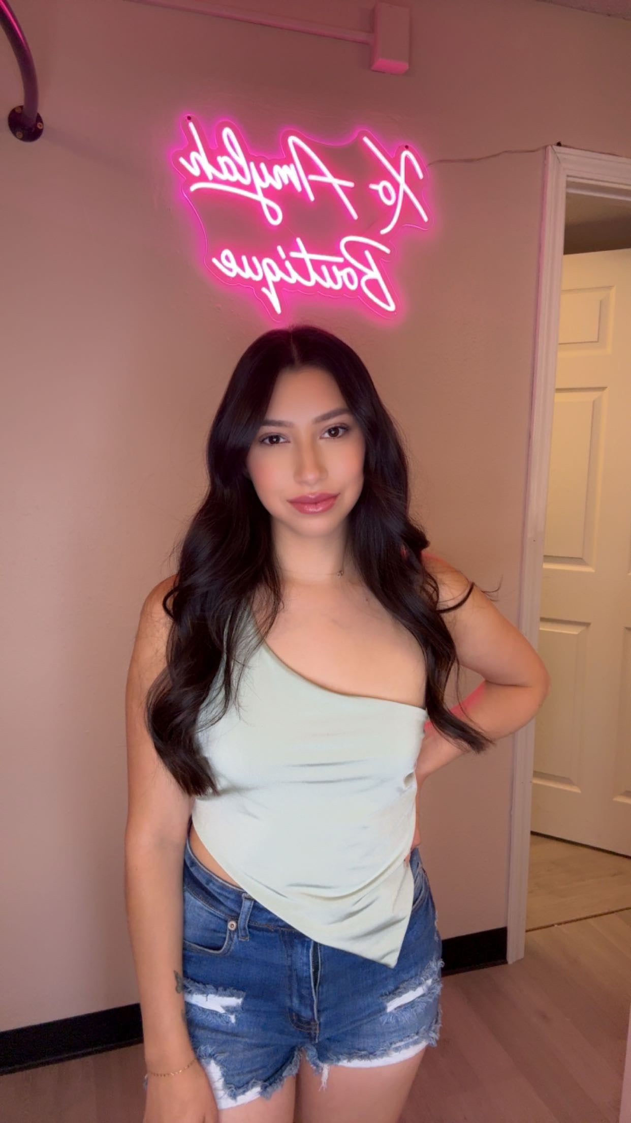One shoulder bandana top(Sage)