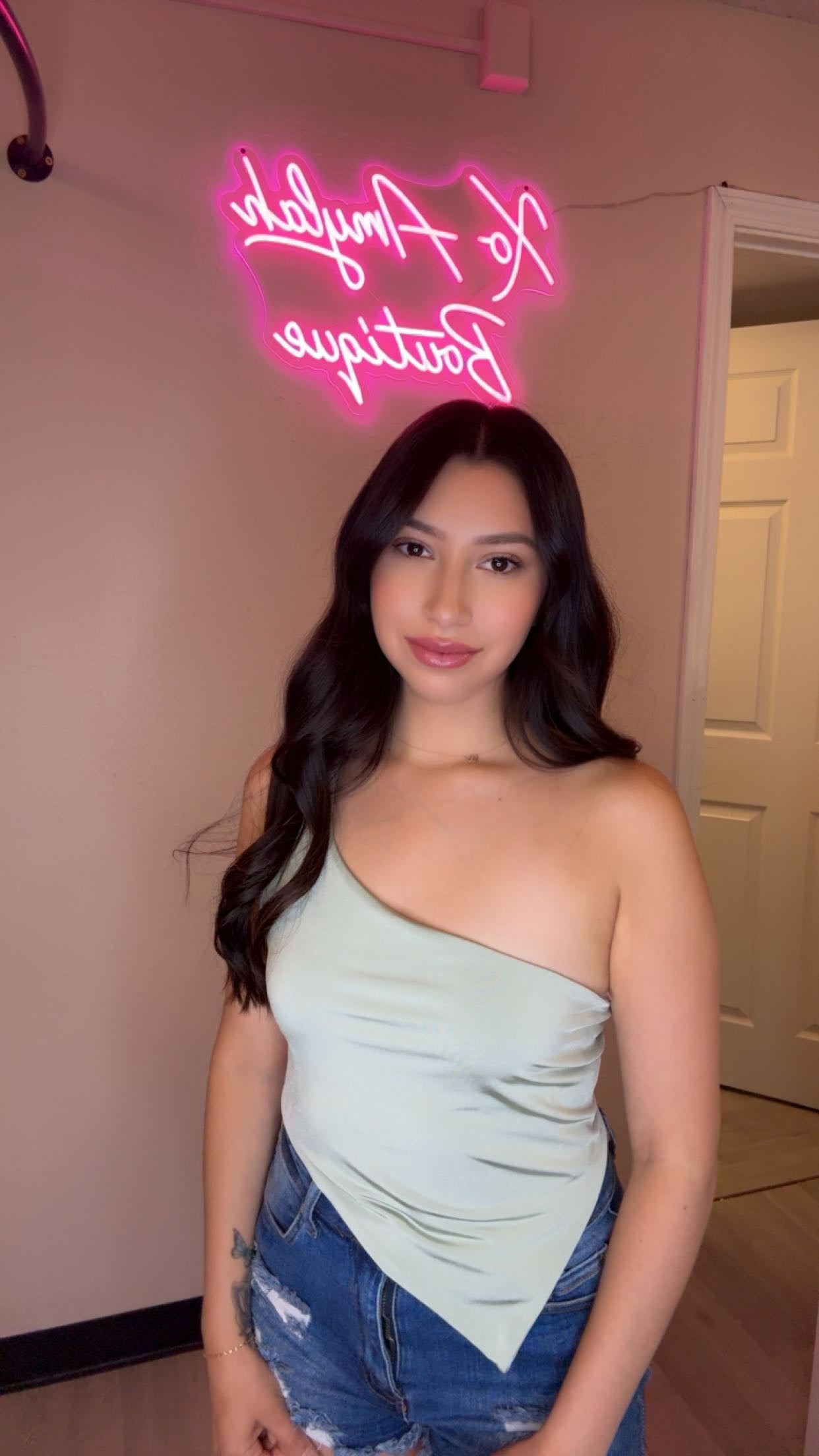 One shoulder bandana top(Sage)