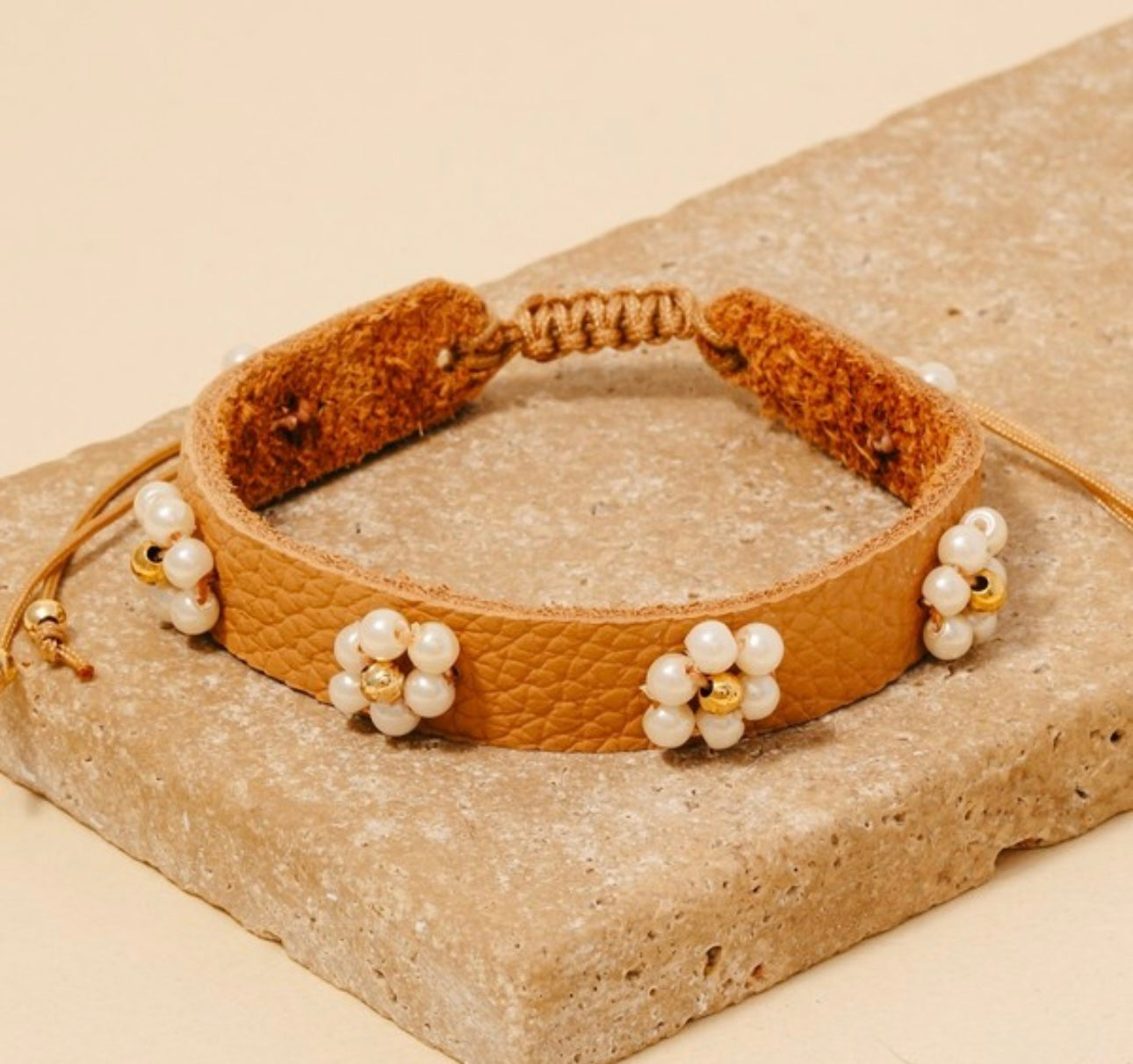 Pearl Flower Faux Leather Cord bracelet