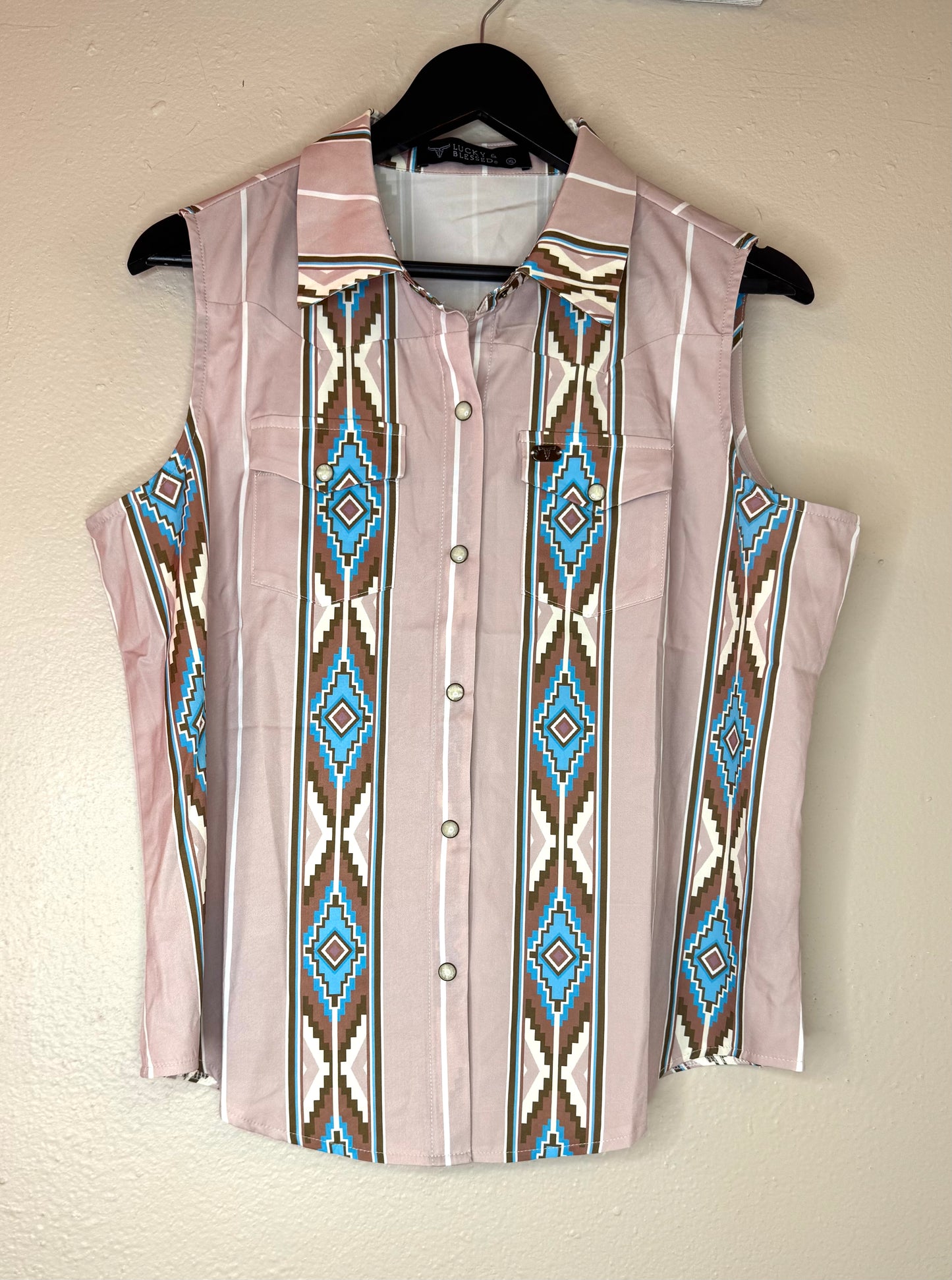 Pearl snap button aztec top (Plus size)