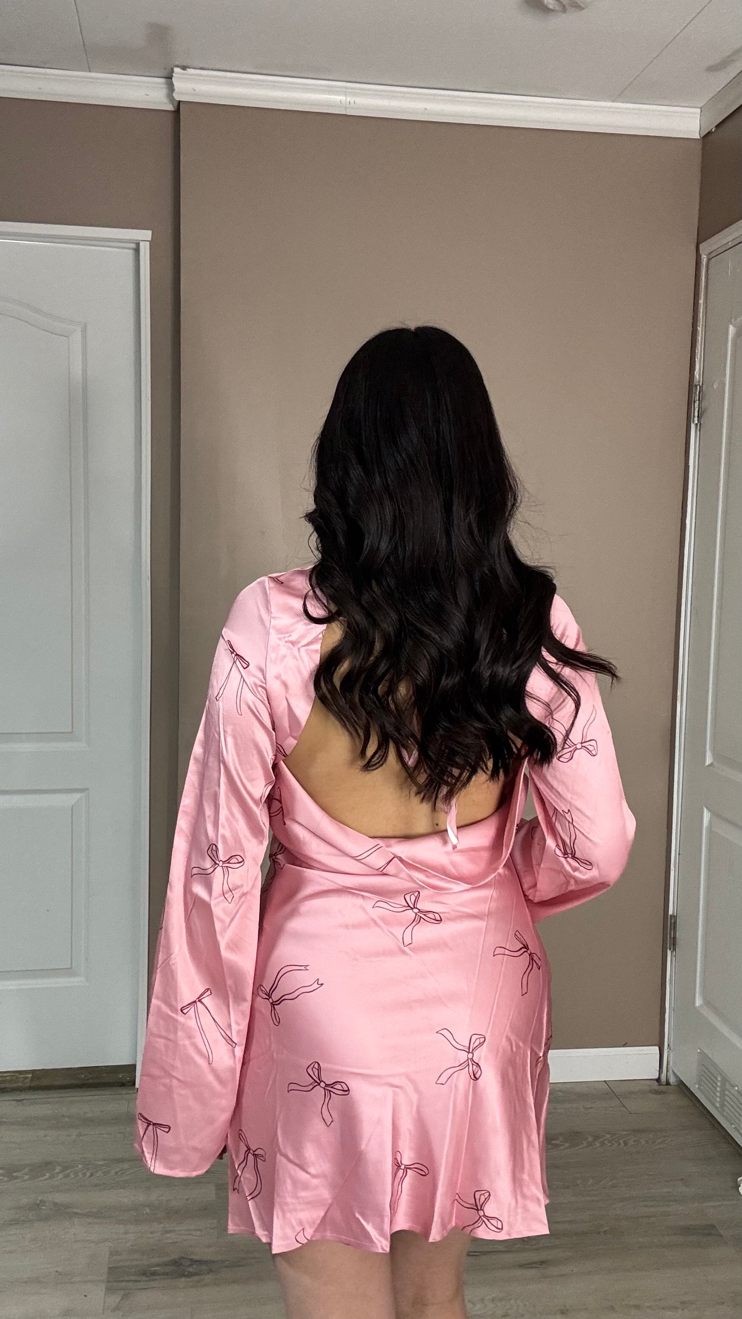 Pink Satin Pink Bow Dress